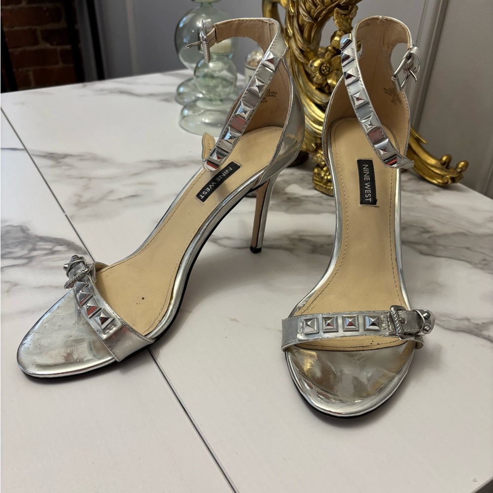 Nine West Metallic Silver Studded Heels